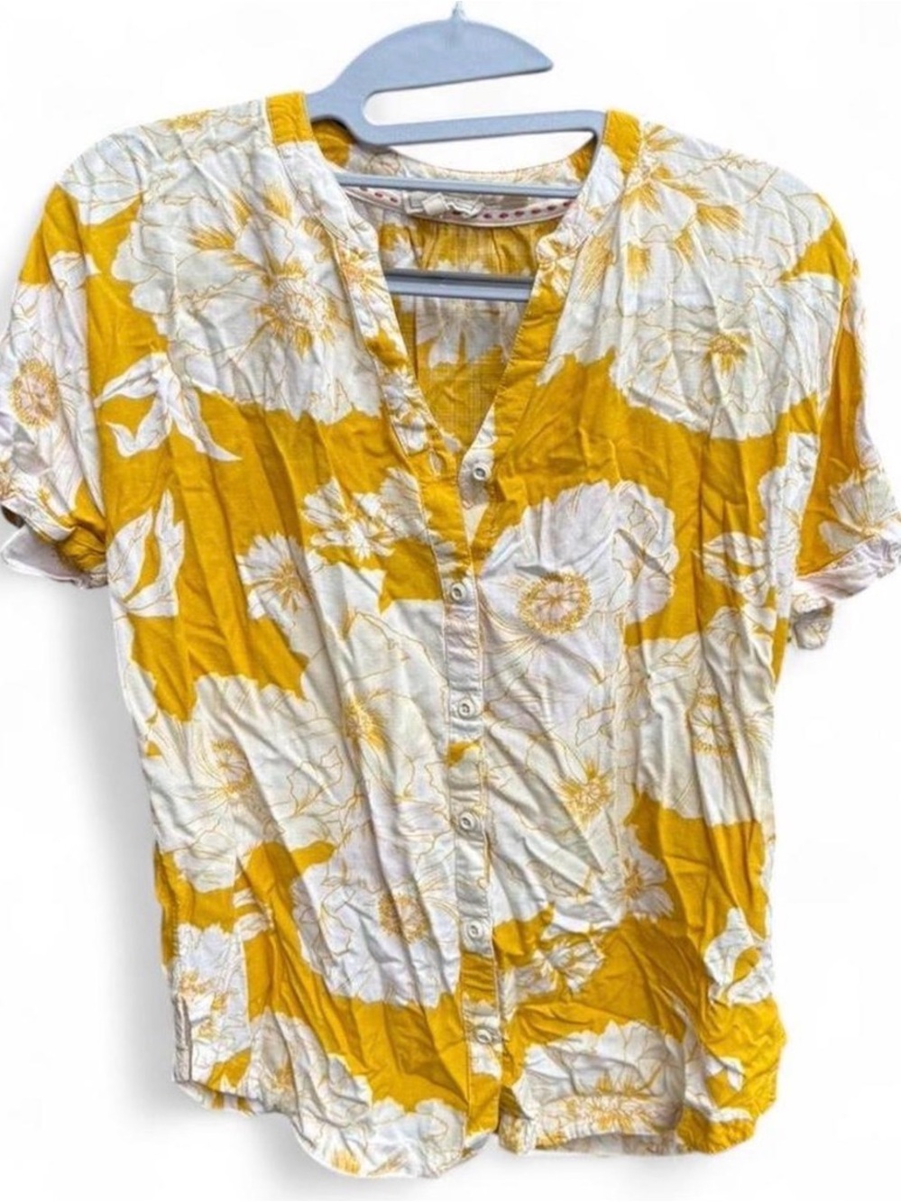 Fat Face Yellow and White Floral Button-Front Shirt